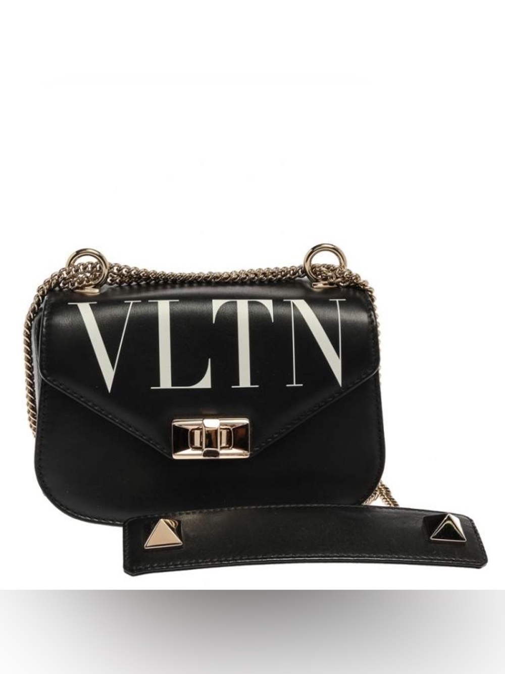 Valentino Gavavani Black Leather VLTN Chain Crossbody with Gold Hardware